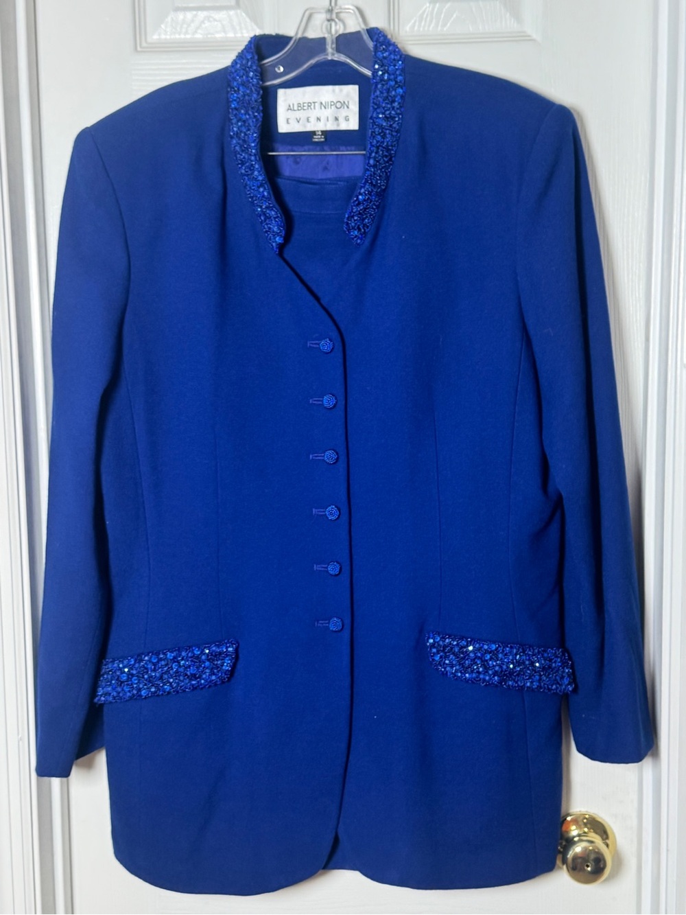 STUNNING Vintage Albert Nipon Evening Royal Blue Skirt Suit - Size 14